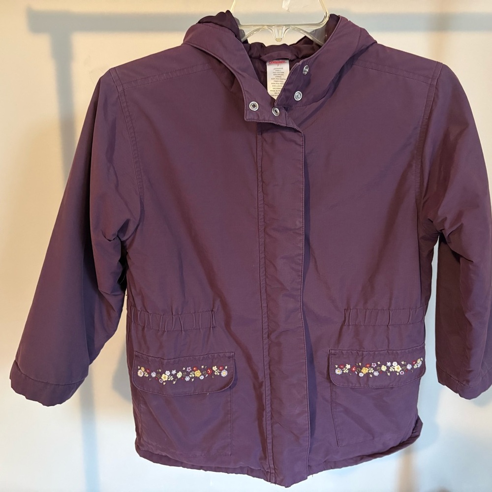 Gymboree Purple Hooded Raincoat with Floral Pocket Trim